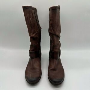 PIKOLINOS Brown Leather Full Zip Women's Moto Boots 7